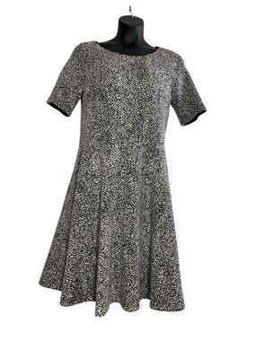 Lands' End Black and White Printed Midi Dress